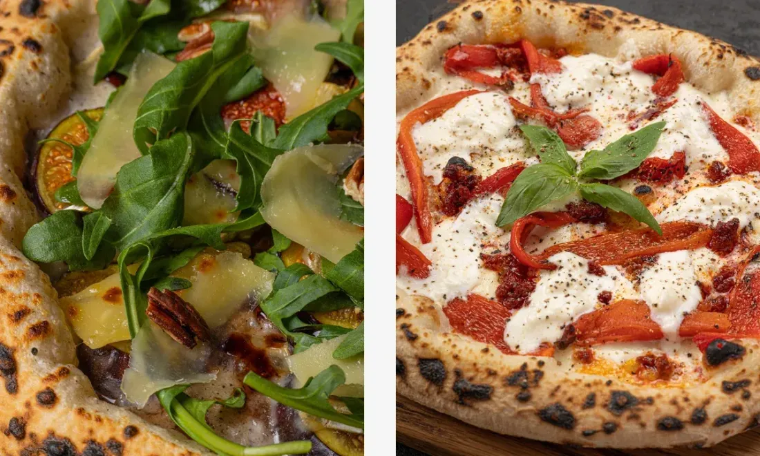 Пицца «Камамбер-инжир» и пицца с ндуей и печёным перцем в Pizza 22 cm