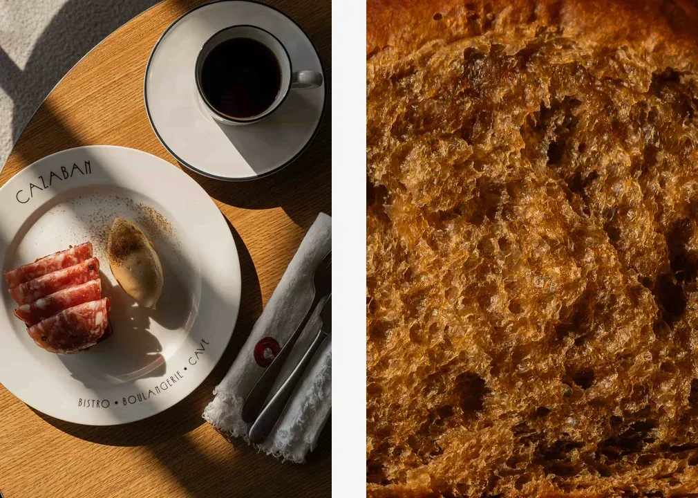 Две версии кофейной бриоши в Cazaban Bistro & Bakery, с салями и классическая