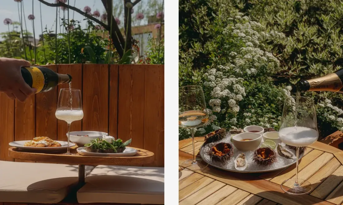 Шампанское и закуски в саду Eno Bistro